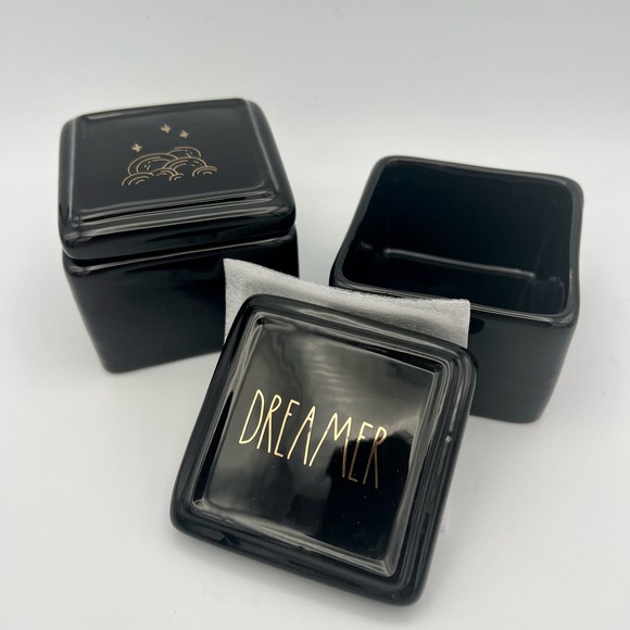 Rae Dunn by Magenta Dreamer Container Set 3 Pieces Black Gold Ceramic NWT - Picture 7 of 9
